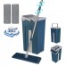 Flat Squeeze Mop Hand Free Wringing Stainless Steel Mop Self Wet Dry Cleaning Mop with 2 Microfiber Pad Blue Bucket Set