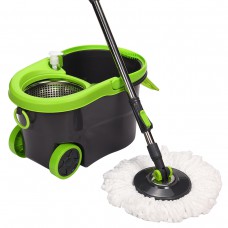 360 Rotating Spin Floor Mop Bucket Set 2 Microfiber Head Cleaning System Tool